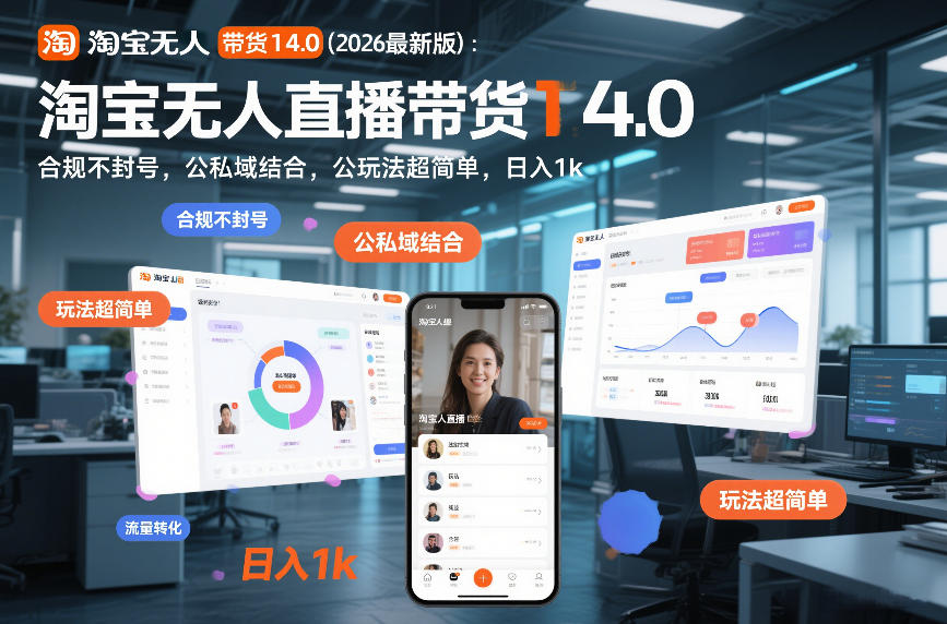 淘宝无人直播带货14.0(2026最新版)：合规不封号，公私域结合，玩法超简单，日入1k+【揭秘】-小辉云网创