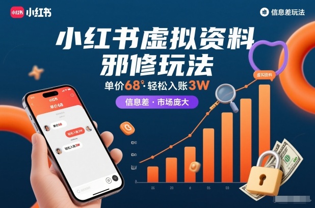小红书虚拟资料邪修玩法，单价68，轻松入账3W，信息差玩法，市场庞大-小辉云网创