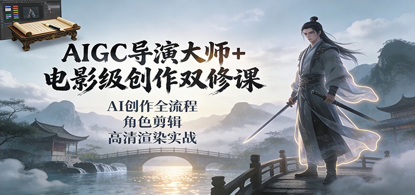 AIGC导演大师+电影级创作双修课：AI创作全流程、角色剪辑、高清渲染实战-小辉云网创