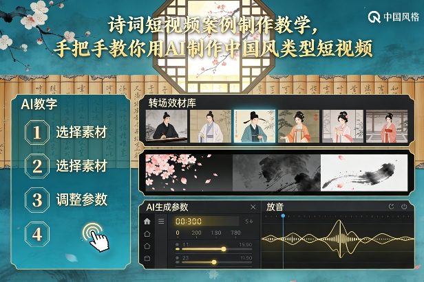 古诗词短视频案例制作教学，手把手教你用AI制作中国风类型短视频-小辉云网创