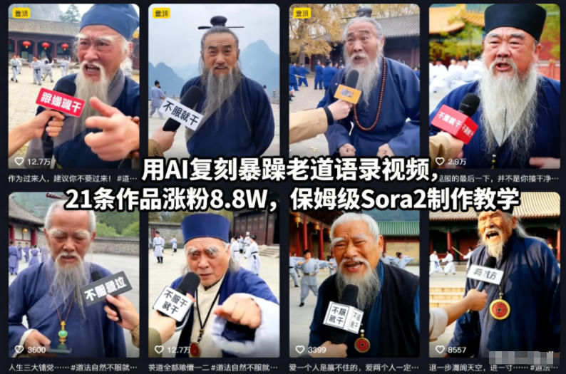 用AI复刻暴躁老道语录视频，21条作品涨粉8.8W，保姆级Sora2制作教学-小辉云网创