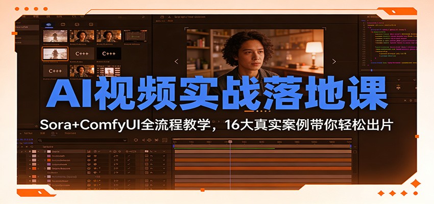 AI视频实战落地课：Sora+ComfyUI全流程教学，16大真实案例带你轻松出片-小辉云网创