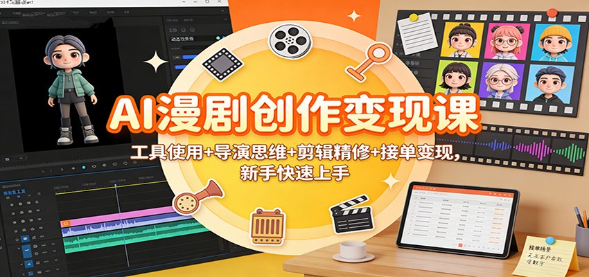 AI漫剧创作变现课：工具使用+导演思维+剪辑精修+接单变现，新手快速上手-小辉云网创