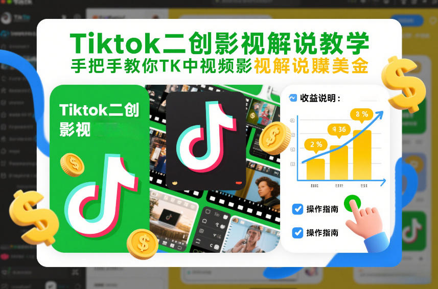 Tiktok二创影视解说教学，手把手教你TK中视频影视解说賺美金(更新26年1月)-小辉云网创