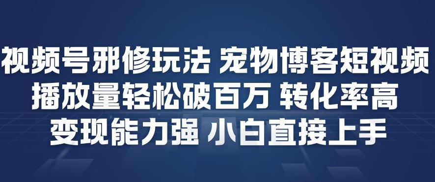 视频号邪修玩法宠物博客短视频，播放量轻松破百万，转化率高，变现能力强，小白直接上手-小辉云网创