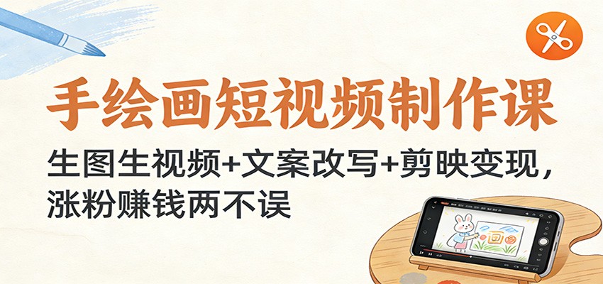 手绘画短视频制作课：生图生视频+文案改写+剪映变现，涨粉赚钱两不误-小辉云网创