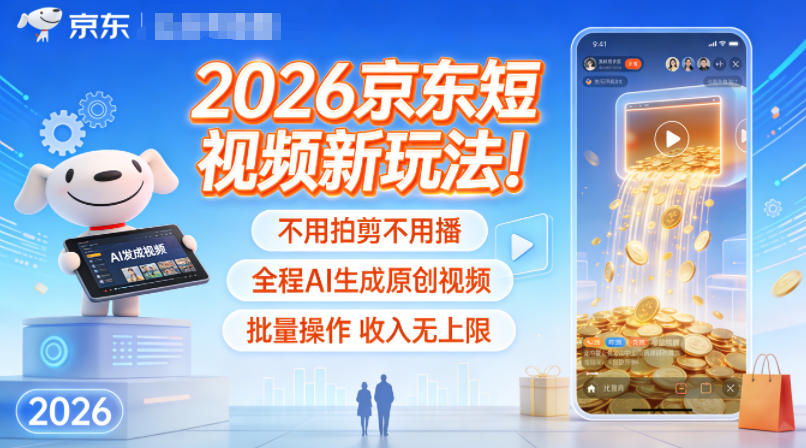 2026京东短视频新玩法！不用拍剪不用播，全程AI生成原创视频，批量操作收入无上限-小辉云网创