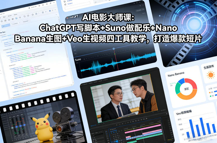 AI电影大师课：ChatGPT写脚本+Suno做配乐+Nano Banana生图+Veo生视频，打造爆款短片-小辉云网创