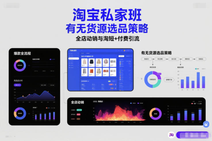 淘宝私家班，有无货源选品策略，高成功率爆款全流程打法，全店动销与淘短+付费引流(更新2026)-小辉云网创