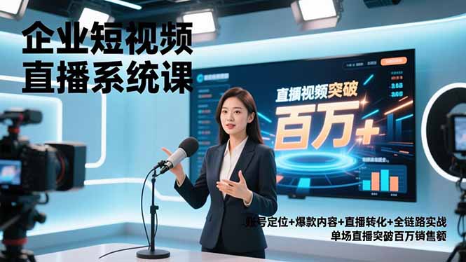 企业短视频直播系统课，账号定位+爆款内容+直播转化+全链路实战，单场直播突破百万销售额-小辉云网创