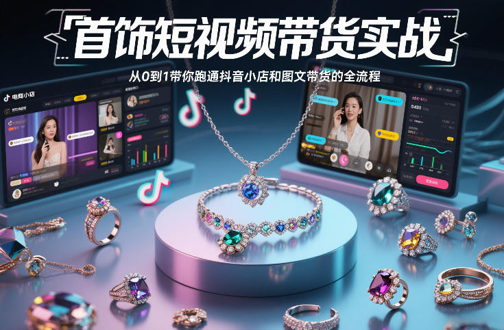 首饰短视频带货实战，从0到1带你跑通抖音小店和图文带货的全流程-小辉云网创