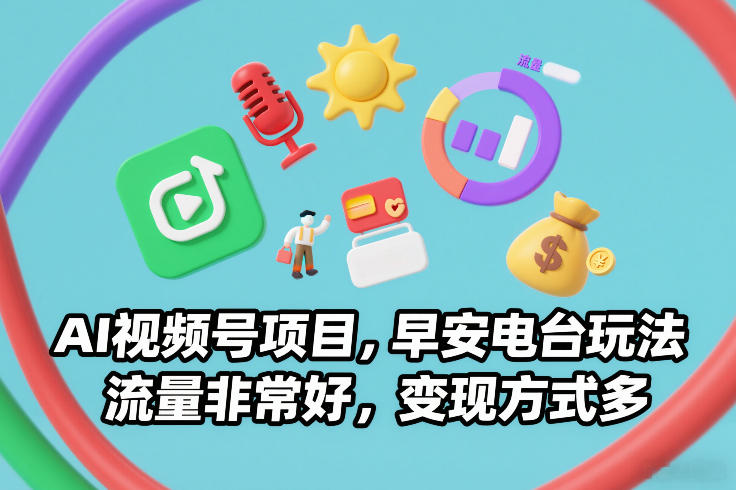 AI视频号项目，早安电台玩法，流量非常好，变现方式多-小辉云网创