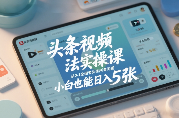 头条视频玩法实操课，从0-1全细节头条所有问题，小白也能日入5张-小辉云网创