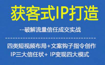 获客型IP打造，破解流量信任成，四类短视频布局+文案钩子指令创作IP三大信任状+IP变现四大模式-小辉云网创