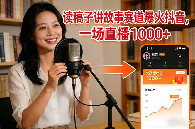 读稿子讲故事赛道爆火抖音，一场直播日入1000+-小辉云网创