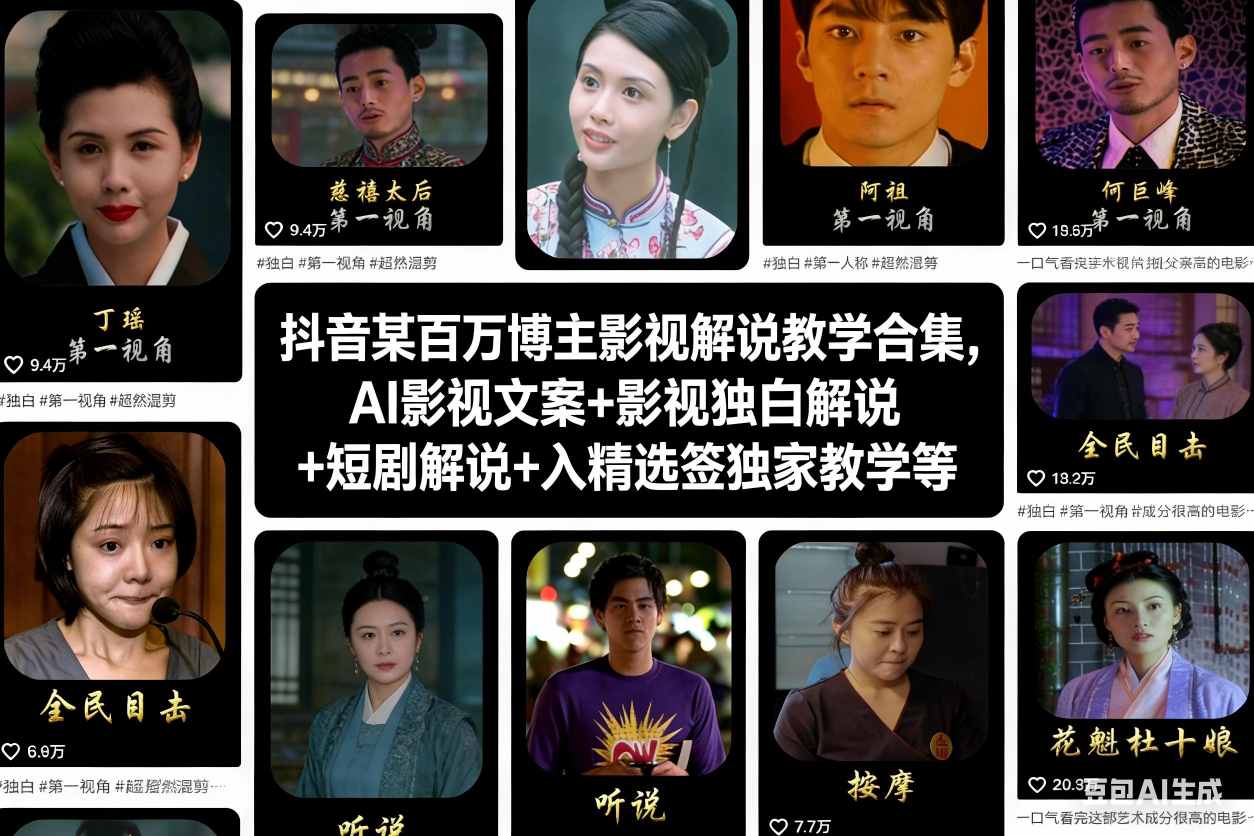 抖音某百万博主影视解说教学合集，AI影视文案+影视独白解说+短剧解说+入精选签独家教学等-小辉云网创