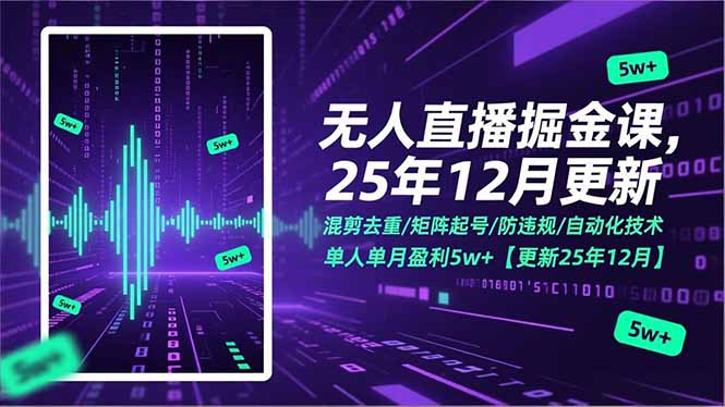 无人直播掘金课，混剪去重/矩阵起号/防违规/自动化技术，单人单月盈利5w+【更新25年12月】-小辉云网创