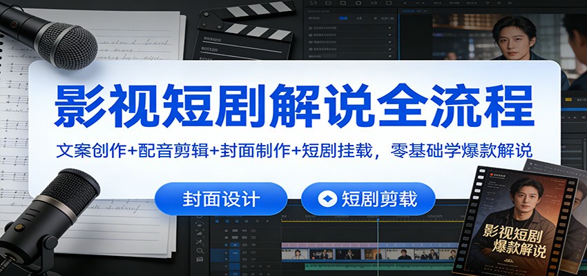 影视短剧解说全流程：文案创作+配音剪辑+封面制作+短剧挂载，零基础学爆款解说-小辉云网创