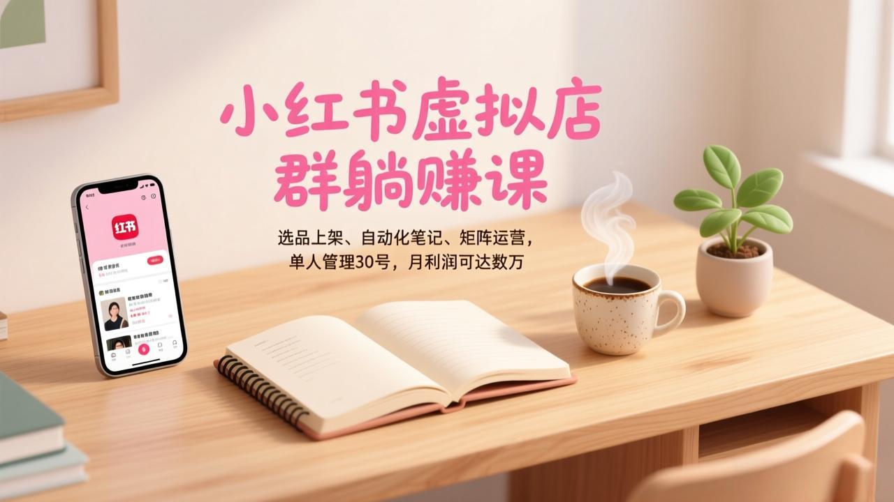 小红书虚拟店群躺赚课，选品上架、自动化笔记、矩阵运营，单人管理30号，月利润可达数万-小辉云网创