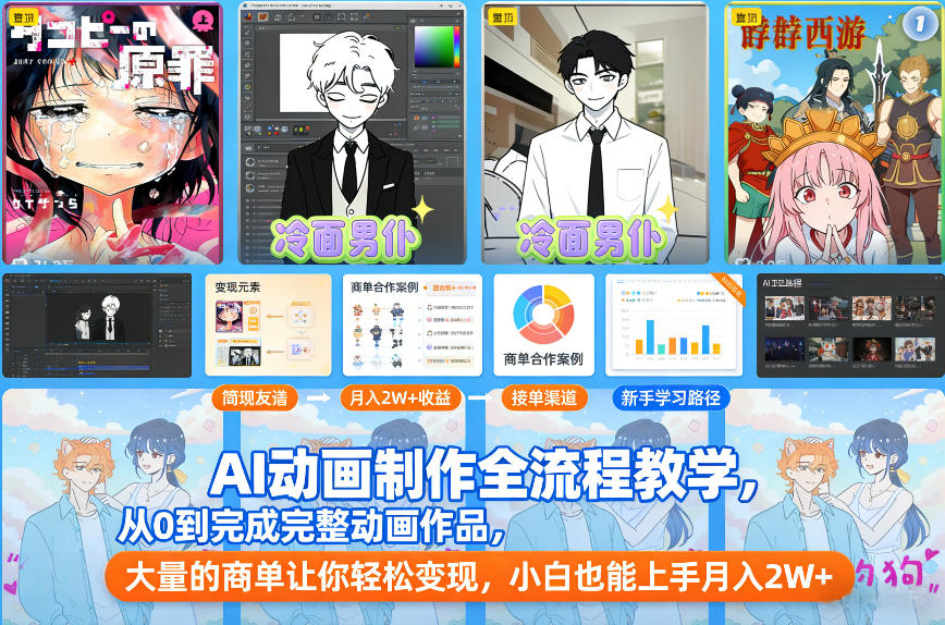 AI动画制作全流程教学,从0到完成完整动画作品,大量的商单让你轻松变现,小白也能上手月入2W+-小辉云网创