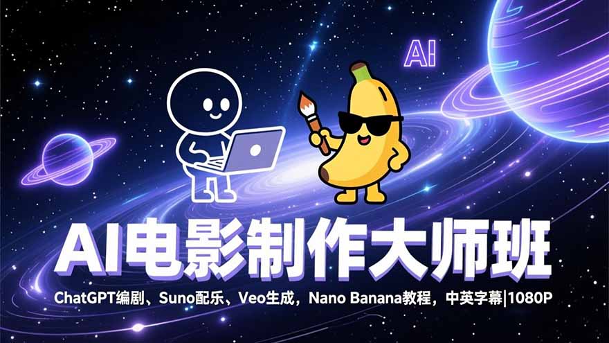 AI电影制作大师班：ChatGPT编剧、Suno配乐、Veo生成，Nano Banana教程，中英字幕|1080P-小辉云网创