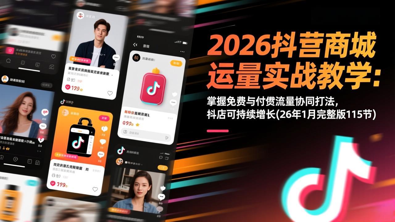 2026抖音商城运营实战教学：掌握免费与付费流量协同打法，抖店可持续增长(26年1月完整版115节-小辉云网创