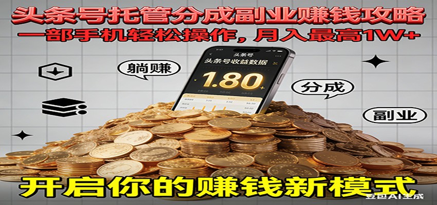 全程托管今日头条，一部手机就可以开干，最高躺赚1W+-小辉云网创