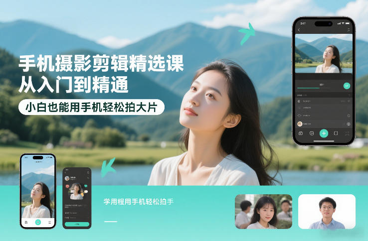 手机摄影剪辑精选课，从入门到精通，小白也能用手机轻松拍大片-小辉云网创