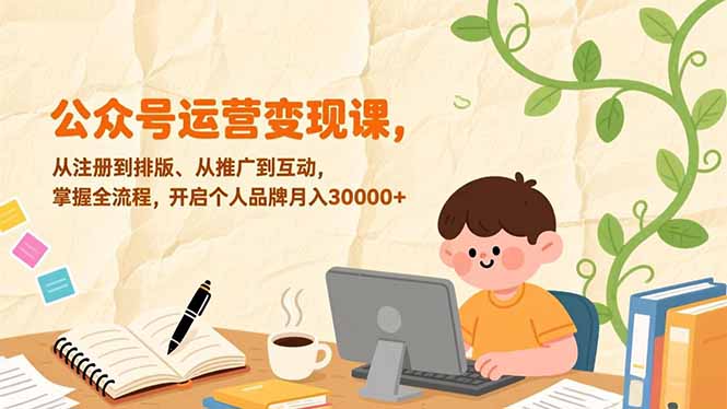 公众号运营变现课，从注册到排版、从推广到互动，掌握全流程，开启个人品牌月入30000+-小辉云网创