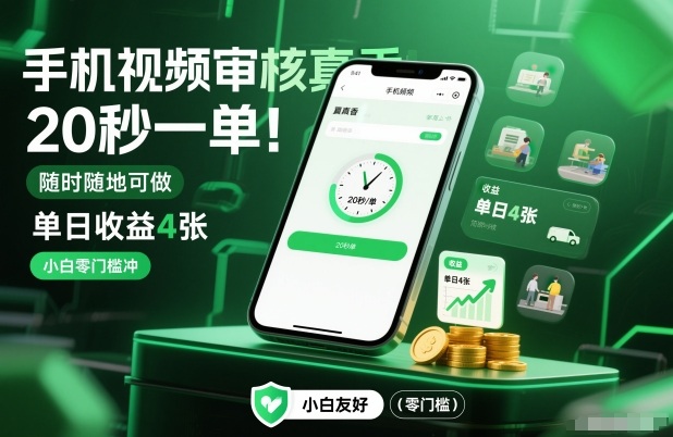 手机视频审核真香！20秒一单，随时随地可做，单日收益4张，小白零门槛冲【揭秘】-小辉云网创