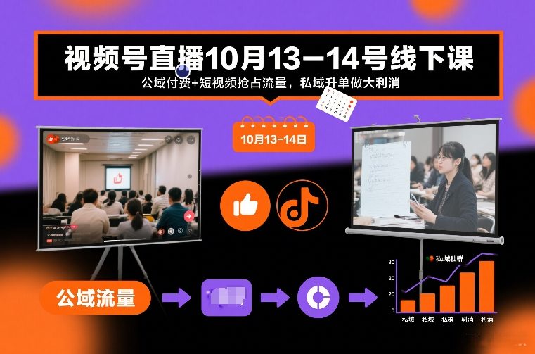 视频号直播10月13-14号线下课,公域付费+短视频抢占流量,私域升单做大利消-小辉云网创