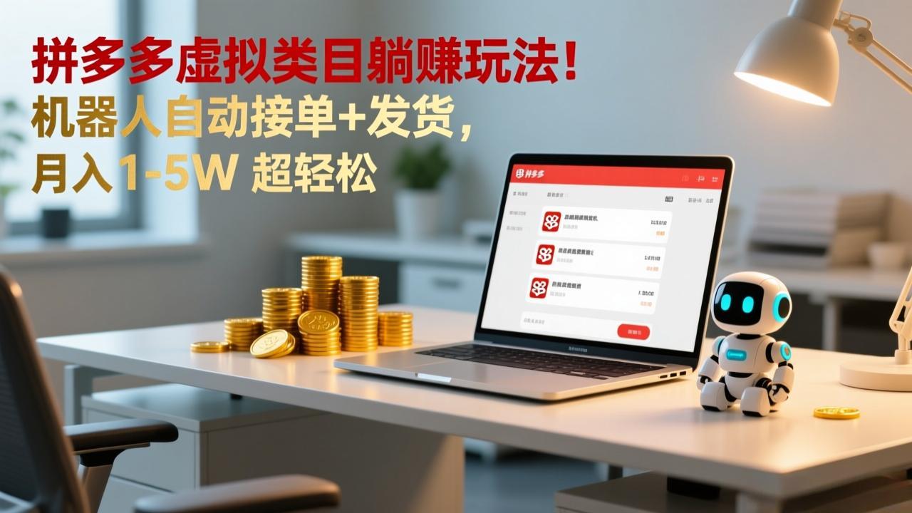 多多虚拟类目躺赚玩法!机器人自动接单+发货,月入 1-5W 超轻松-小辉云网创