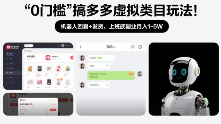 0门槛搞多多虚拟类目玩法！机器人回复+发货，上班族副业月入1-5W【揭秘】-小辉云网创