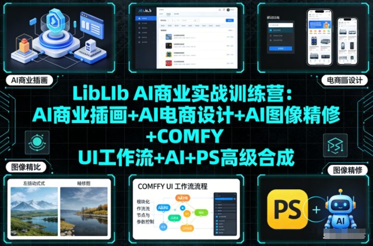 LibLIb AI商业实战训练营:AI商业插画+AI电商设计+AI图像精修+COMFY UI工作流+AI+PS高级合成-小辉云网创
