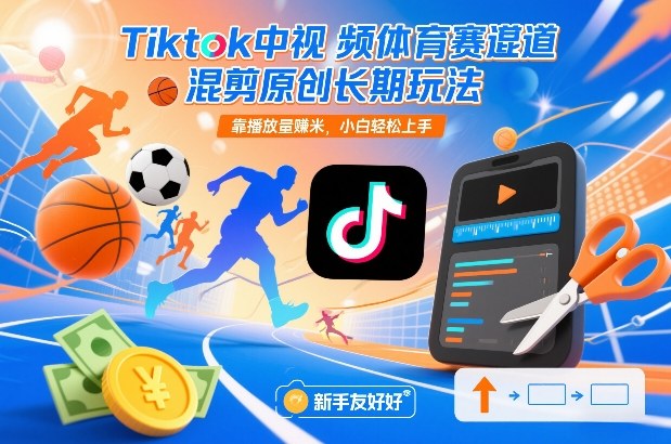 Tiktok中视频体育赛道混剪原创长期玩法，靠播放量賺米，小白轻松上手-小辉云网创