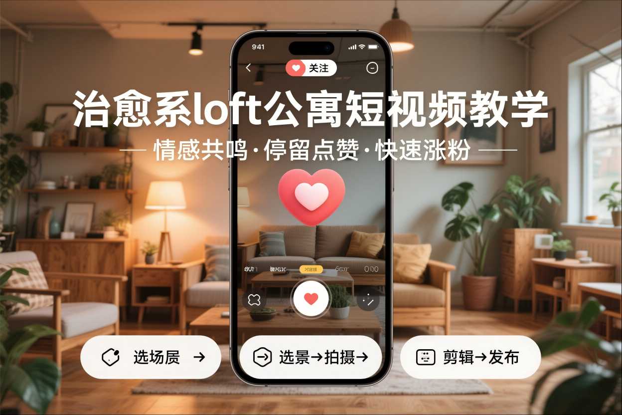 治愈系loft公寓短视频制作教学，情感共鸣引停留点赞关注，快速起号涨粉-小辉云网创