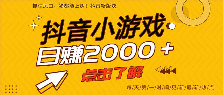 2025年爆火的抖音小游戏项目，一部手机日入2000+-小辉云网创