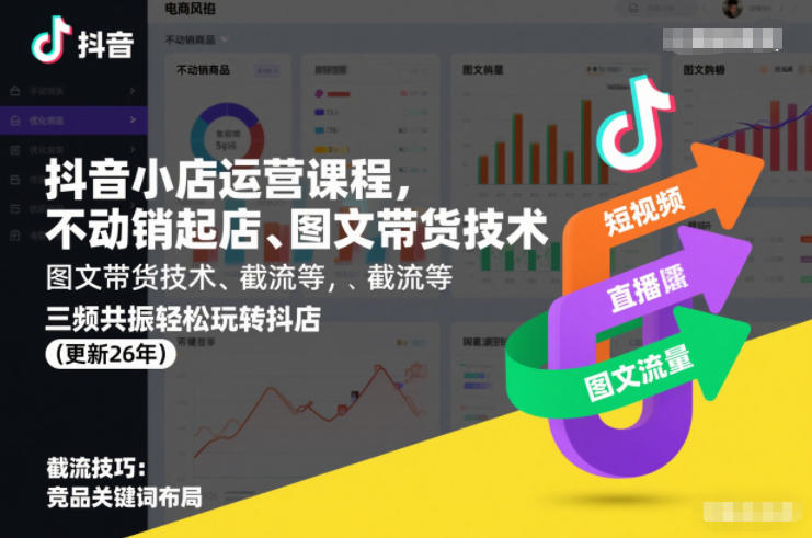 抖音小店运营课程，不动销起店、图文带货技术、截流等，三频共振轻松玩转抖店(更新26年)-小辉云网创