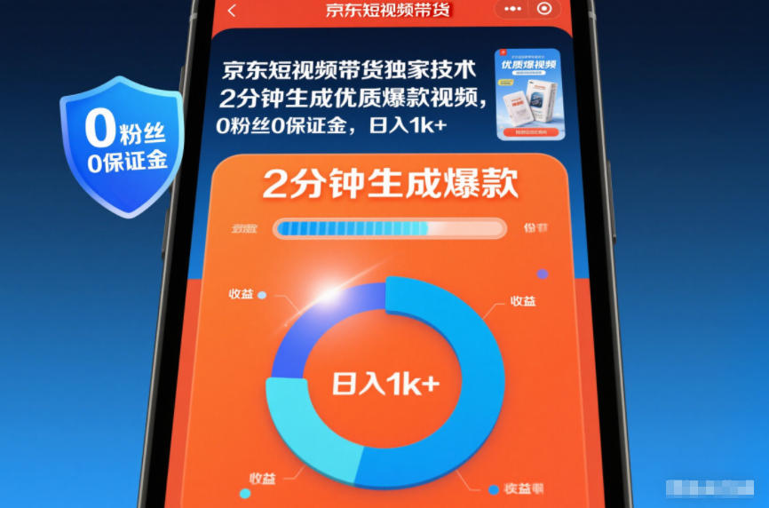 京东短视频带货独家技术,2分钟生成一条优质爆款视频,0粉丝0保证金,日入1k+【揭秘】-小辉云网创