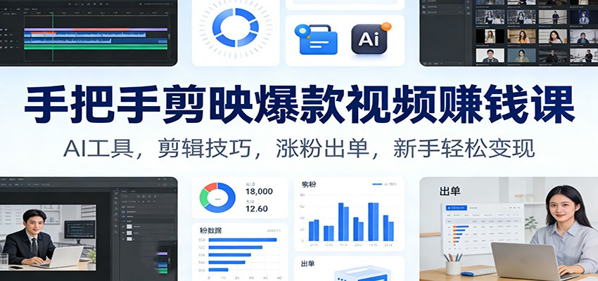 手把手剪映爆款视频赚钱课：AI工具，剪辑技巧，涨粉出单，新手轻松变现-小辉云网创