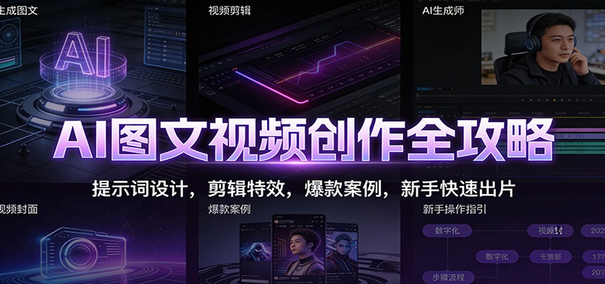 AI图文视频创作全攻略:提示词设计,剪辑特效,爆款案例,新手快速出片-小辉云网创