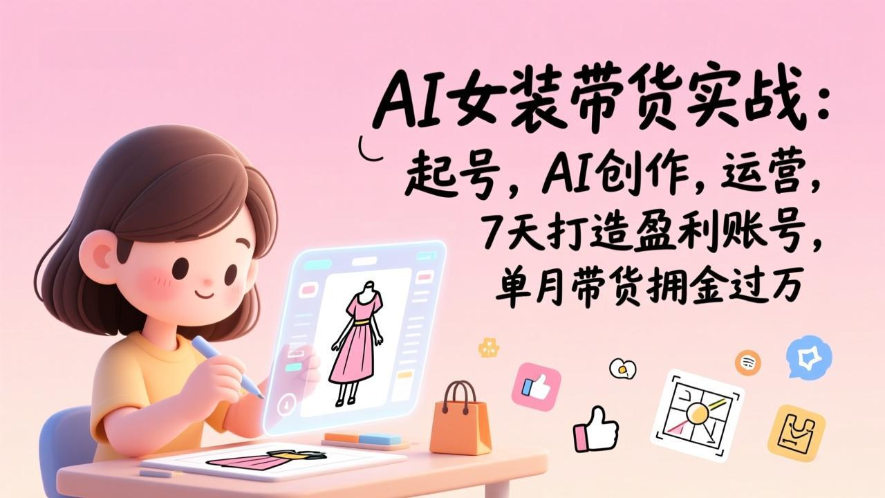 AI女装带货实战:起号,AI创作,运营,7天打造盈利账号,单月带货佣金过万-小辉云网创