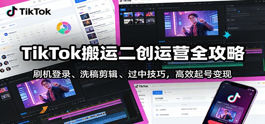TikTok搬运二创运营全攻略:刷机登录、洗稿剪辑 、过中技巧,高效起号变现-小辉云网创