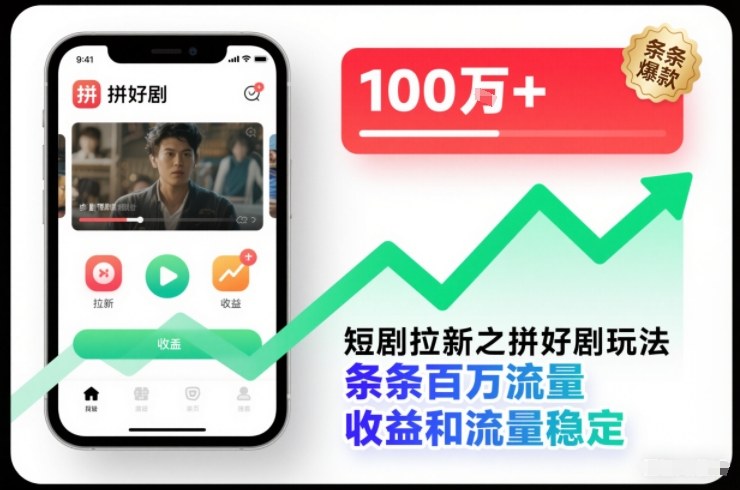 短剧拉新之拼好剧玩法，条条百万流量，收益和流量稳定-小辉云网创