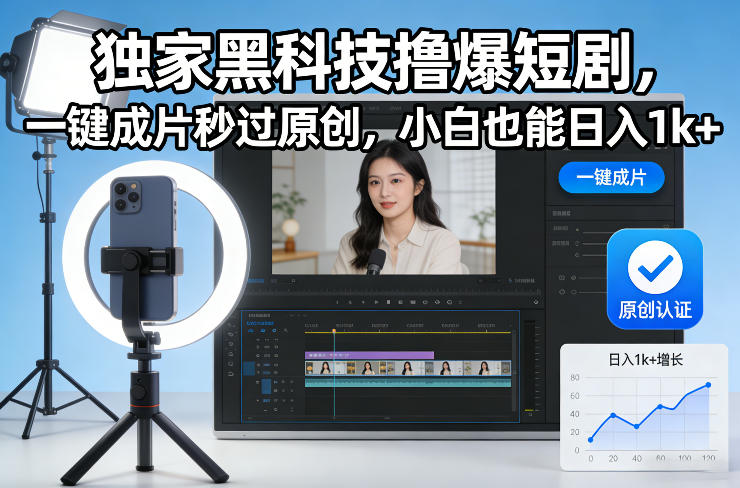 独家黑科技撸爆短剧，一键成片秒过原创，小白也能日入1k+【揭秘】-小辉云网创