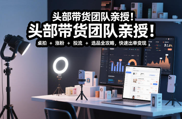 头部带货团队亲授！专业短视频实拍带货课：桌拍+涨粉+投流+选品全攻略，快速出单变现，月入2w+-小辉云网创