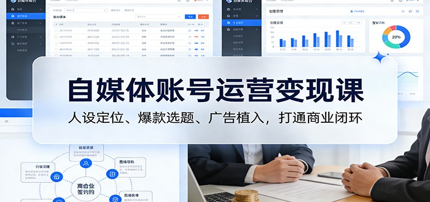 自媒体账号运营变现课：人设定位、爆款选题、广告植入，打通商业闭环-小辉云网创