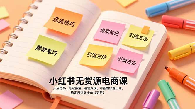 小红书无货源电商课，开店选品、笔记搬运、运营变现，零基础快速出单，稳定日销数十单(更新-小辉云网创