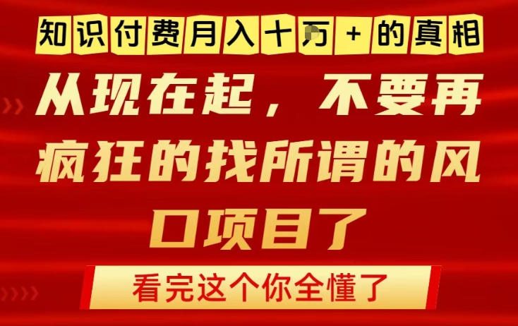 知识付费月入10个W的真相，做网创项目这一个就够了，不要再疯狂的找所谓的风口项目【揭秘】-小辉云网创